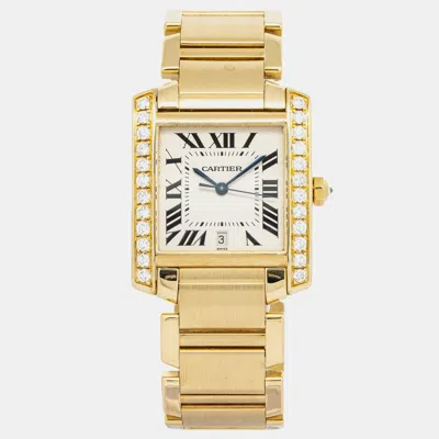Pre-owned Cartier Tank Francaise W50001r2 Quartz White 18k Yellow Gold Women's Wristwatch 28 Mm