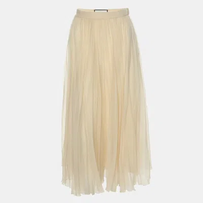 Pre-owned Gucci Beige Silk Pleated Skirt S In Sand