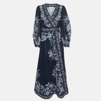 Pre-owned Zimmermann Blue Printed Cotton Wrap Dress S