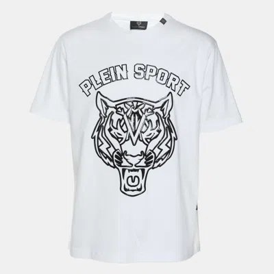 Pre-owned Plein Sport White Jersey Tiger Print T-shirt L