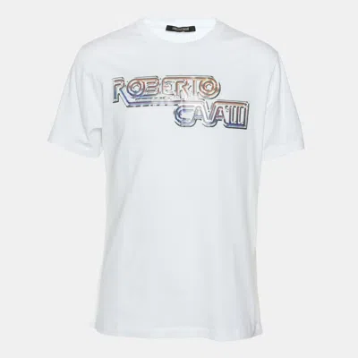 Pre-owned Roberto Cavalli Robert Cavalli White Jersey Logo Print T-shirt M