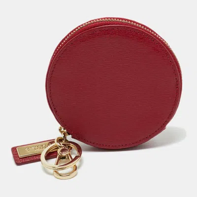 Pre-owned Furla Red Leather Keychain Round Zip Coin Purse