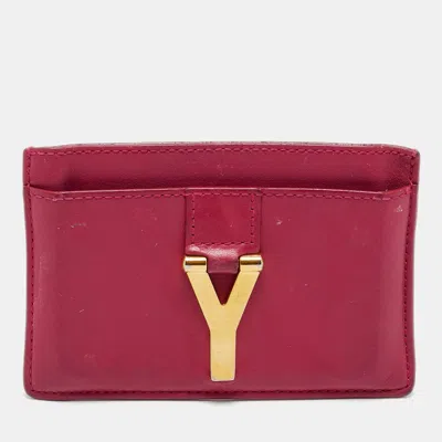 Pre-owned Saint Laurent Pink Leather Easy Y Card Case