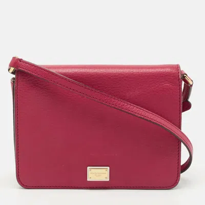 Pre-owned Dolce & Gabbana Dark Pink Leather Mini Dauphine Crossbody Bag