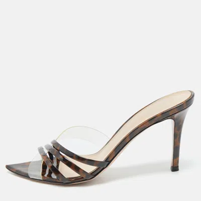 Pre-owned Gianvito Rossi Transparent/brown Patent Leather And Pvc Elle Slide Sandals Size 37.5