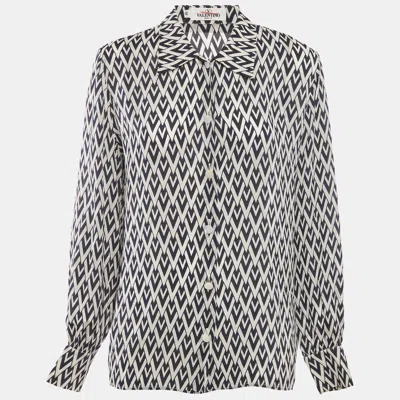 Pre-owned Valentino Vintage Blue V Pattern Silk Blend Shirt L