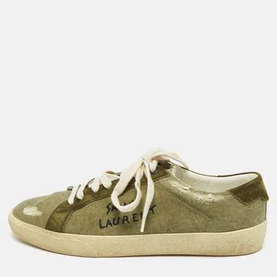 Pre-owned Saint Laurent Green Suede And Canvas Lace Up Sneakers Size 40