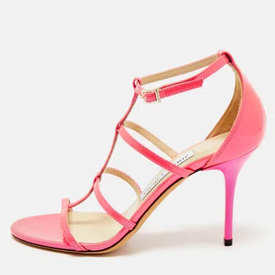 Pre-owned Jimmy Choo Neon Pink Patent Leather Thistle Open Toe Sandals Size 36