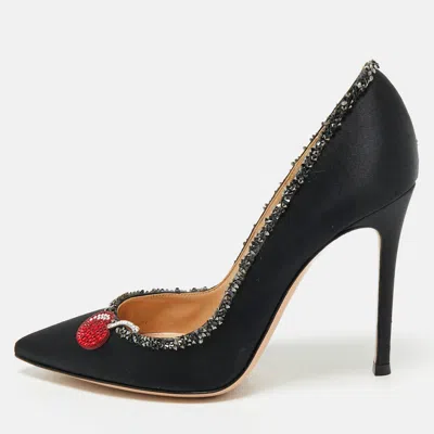Pre-owned Gianvito Rossi Black Satin Crystal Embellished Pointed Toe Pumps Size 36.5