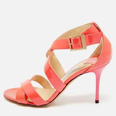 Pre-owned Jimmy Choo Pink Lace And Patent Leather Lottie Strappy Sandals Size 36