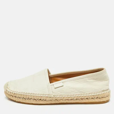Pre-owned Gucci Cream Gg Leather Slip On Espadrille Flats Size 38.5