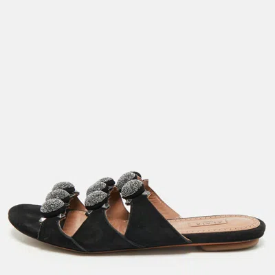 Pre-owned Alaïa Black Suede Bombe Flat Slides Size 38
