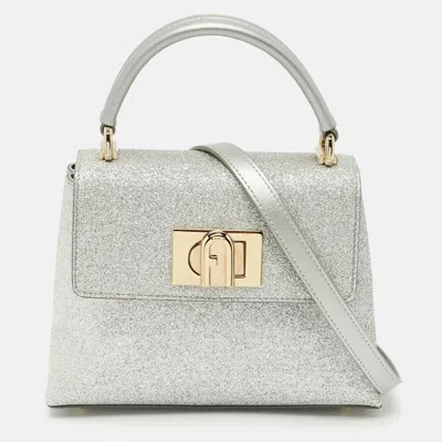 Pre-owned Furla Silver Glitter And Leather Mini 1927 Top Handle Bag