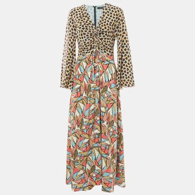 Pre-owned Etro Multicolor Printed Silk V-neck Maxi Dress L
