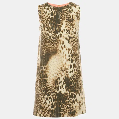 Pre-owned Maje Brown Leopard Pattern Linen Blend Shift Dress S
