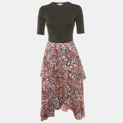 Pre-owned Maje Black/multicolor Floral Print Cotton And Crepe Asymmetric Dress M