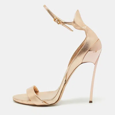 Pre-owned Casadei Metallic Rose Gold Leather Blade Ankle Strap Sandals Size 41 In Silver