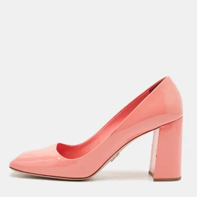 Pre-owned Prada Pink Patent Leather Block Heel Pumps Size 39.5
