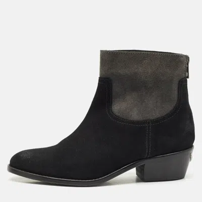 Pre-owned Zadig & Voltaire Black/grey Suede Teddy Ankle Boots Size 37