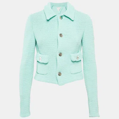 Pre-owned Bottega Veneta Mint Blue Patterned Cotton Blend Button Front Jacket L