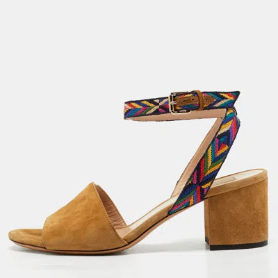 Pre-owned Valentino Garavani Brown Canvas And Suede Ankle Strap Sandals Size 37