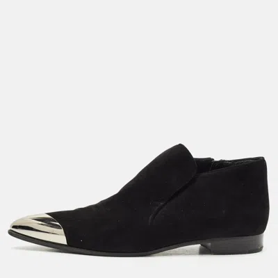 Pre-owned Miu Miu Black Suede And Metal Toe Ankle Boots Size 38