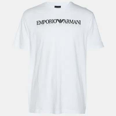 Pre-owned Emporio Armani White Cotton Logo Crew Neck T-shirt L