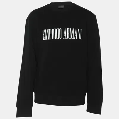 Pre-owned Emporio Armani Black Jersey Logo Print Cotton Sweatshirt M