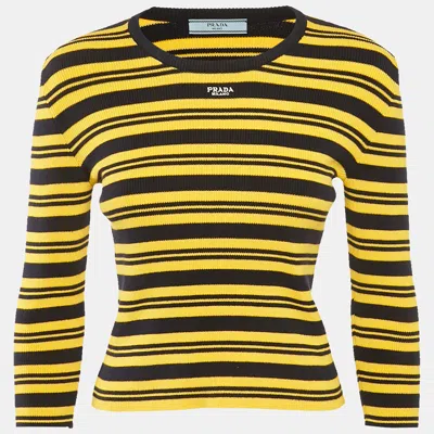 Pre-owned Prada Yellow/navy Blue Strip Rib Knit Sweater S