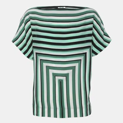 Pre-owned Kenzo Green Stripe Silk Tunic Blouse L
