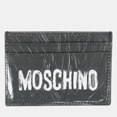 Pre-owned Moschino Grey Leather Logo Print Card Holder