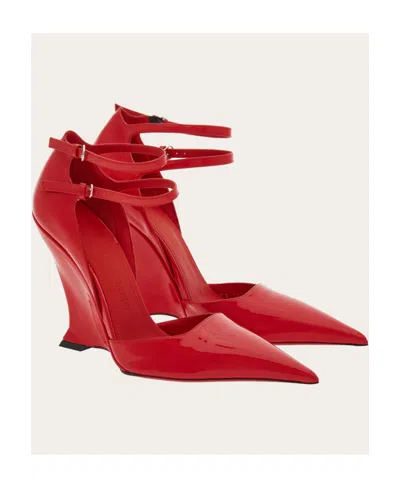Ferragamo Vidya Patent Dual-buckle Wedge Pumps