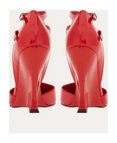 Ferragamo Vidya Patent Dual-buckle Wedge Pumps