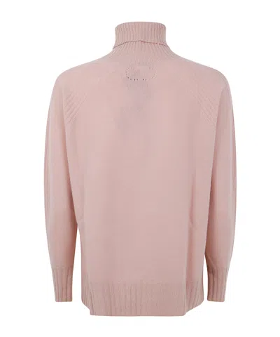 Twinset Twin-set Dusty Pink Turtleneck Sweater With Raglan Sleeves In Pink