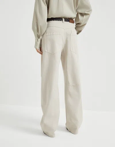 Brunello Cucinelli Logo Patch Straight-leg Trousers In Nude