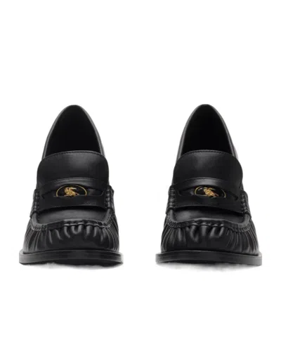 Burberry Leather Cadet Heeled Loafers In Black