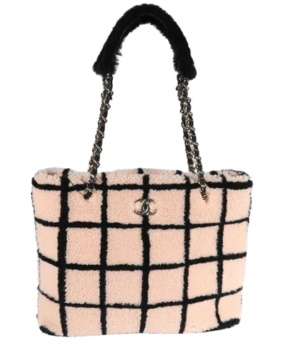 Pre-owned Chanel Neutral & Pink Shearling Shopping Tote (authentic Pre-loved)