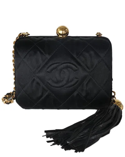 Pre-owned Chanel Black Quilted Fabric Cc Tassel Box Clutch (authentic Pre-loved)