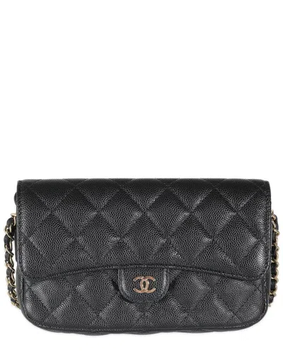 Pre-owned Chanel Black Quilted Caviar Flap Phone Handbag With Chain (authentic Pre-  Loved)
