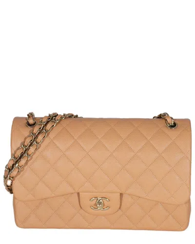 Pre-owned Chanel Neutral Caviar Jumbo Classic Double Flap Handbag (authentic Pre-loved)