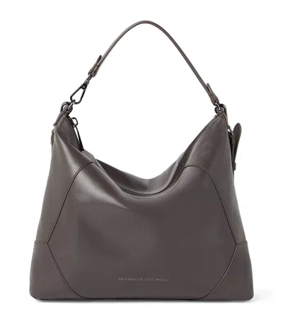 Brunello Cucinelli Leather Bc Duo Shoulder Bag In Brown