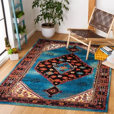 Safavieh Vintage Hamadan Machine Made Area Rug, Blue / Black Traditional Style Easy Care In Blue