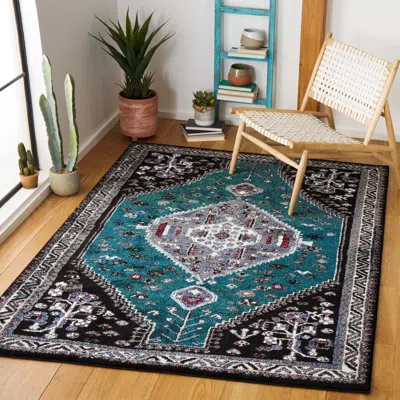 Safavieh Vintage Hamadan Machine Made Area Rug, Green / Black Traditional Style Easy Care In Black