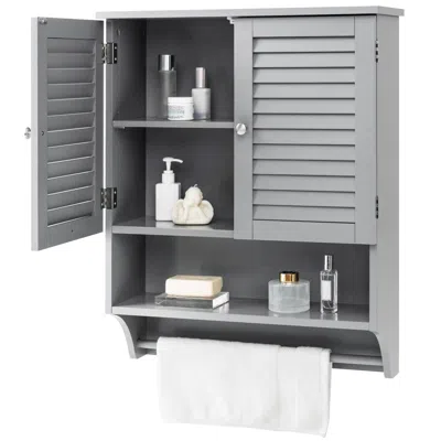Hivvago Wall-mounted Bathroom Medicine Cabinet With Louver Doors And Towel Bar In Gray