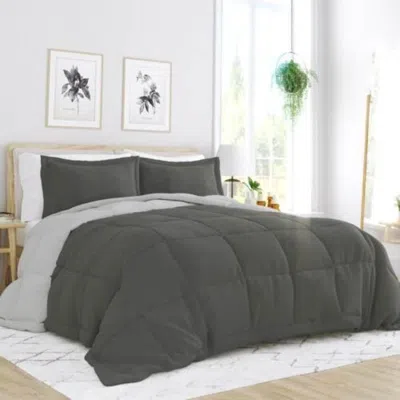 Hivvago King/cal King 3-piece Microfiber Reversible Comforter Set In Grey / Light Grey