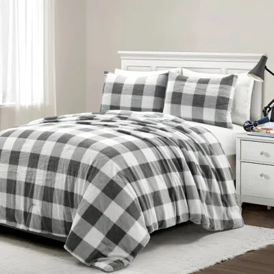 Hivvago Twin Size Plaid Soft Faux Fur Comforter Set In Black White Grey