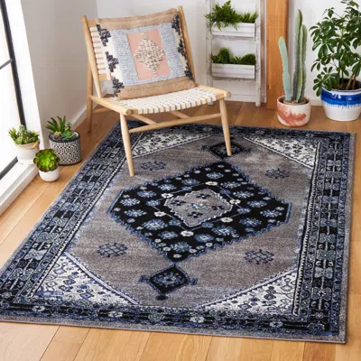 Safavieh Vintage Hamadan Machine Made Area Rug, Beige / Black Traditional Style Easy Care In Black