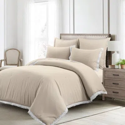 Hivvago French Country Beige Tan 5-piece Lightweight Comforter Set With Lace Trim