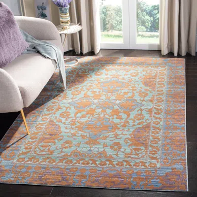 Safavieh Valencia Machine Made Area Rug, Blue / Gold Traditional Style Easy Care In Brown