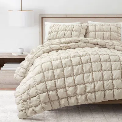 Hivvago Soft Lightweight Puff Textured 2-piece Comforter Set In Neutral Tan In White
